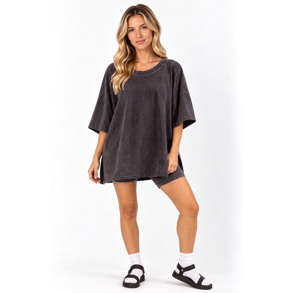 Free People Movement T-Shirt Womens M Gray Excellent Oversized V-Back Tee